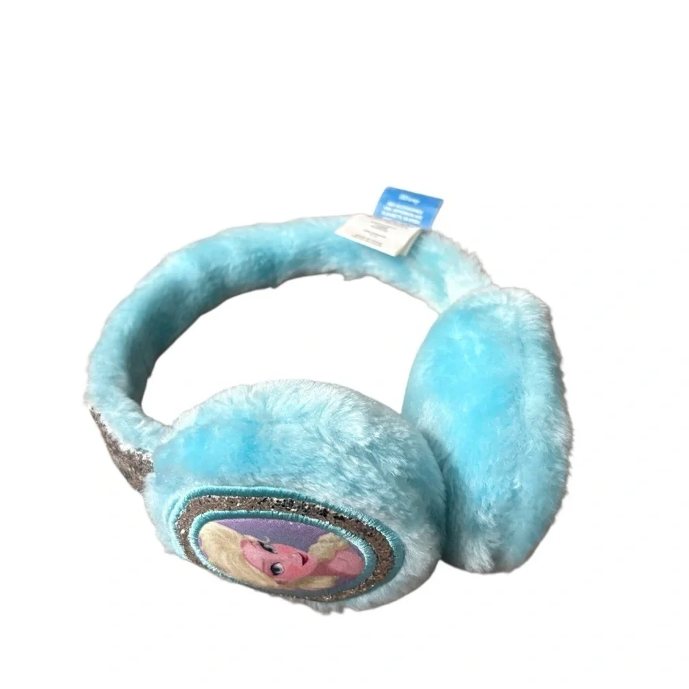 Disney Frozen Plush Earmuffs Blue Silver Glitter Ear Cover Winter Elsa Anna